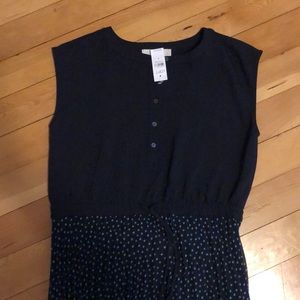 Mid length pleated navy dress